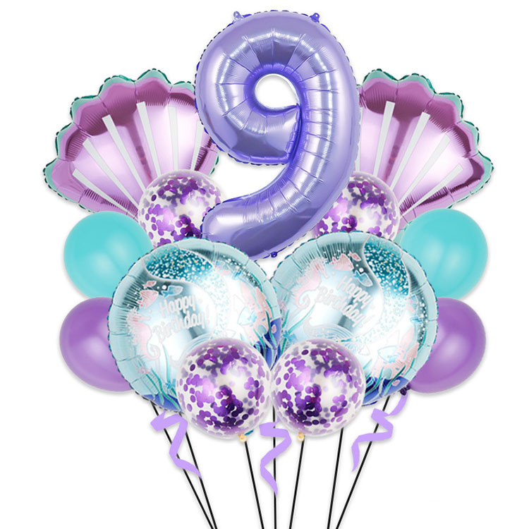 32 inch Number Mermaid Tail Shell Foil Balon Set