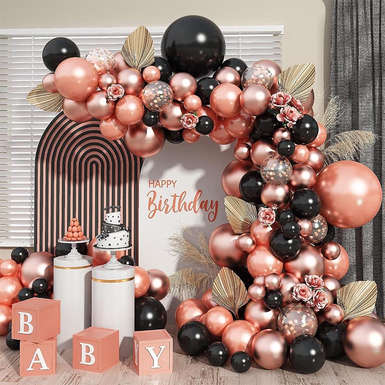 Black Rose Gold Balon Arch Garland Kit