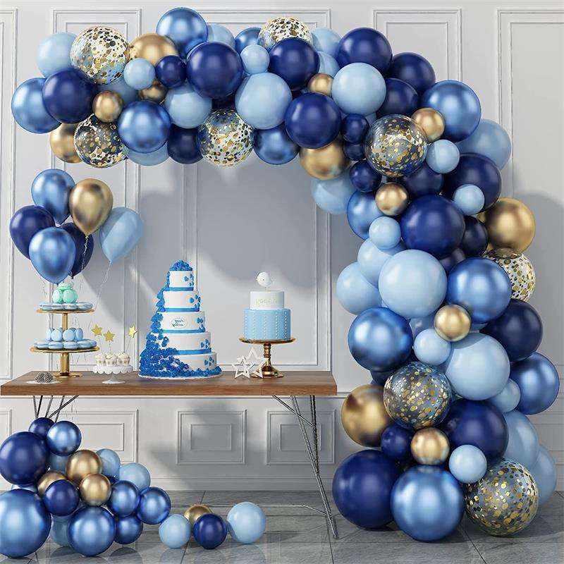 Balon Biru Metallic Garland Emas Confetti Balon Arch