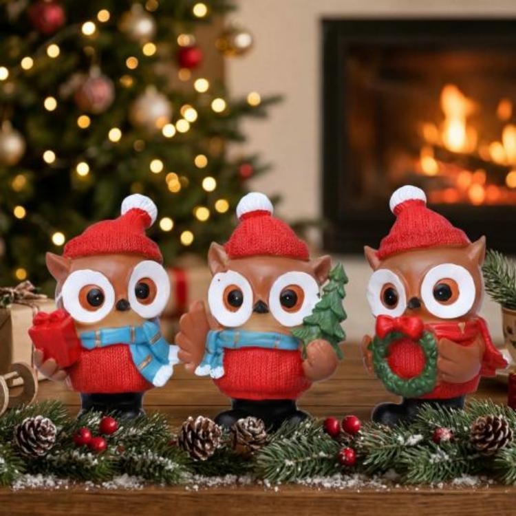 Ornamen Owl Natal Telung Piece