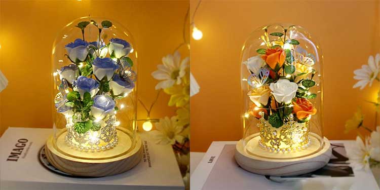 glass covered rose soap factory